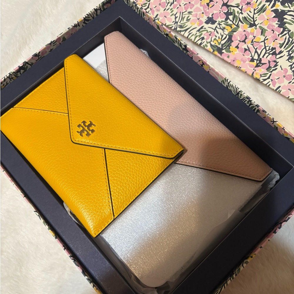 Tory Burch Yellow and Pink Envelope Clutch Set